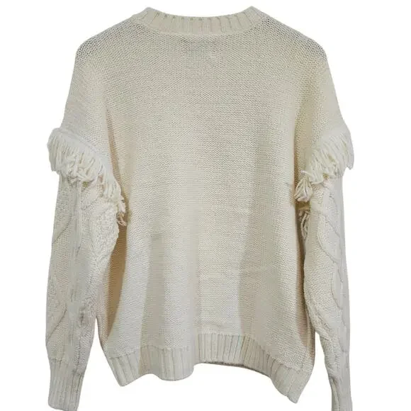 American Eagle Cream Cable Knit Fringe Sweater Women’s Size S - Picture 2 of 6